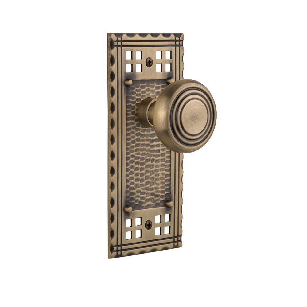 Nostalgic Warehouse CRADEC Complete Passage Set Without Keyhole Craftsman Plate with Deco Knob in Antique Brass